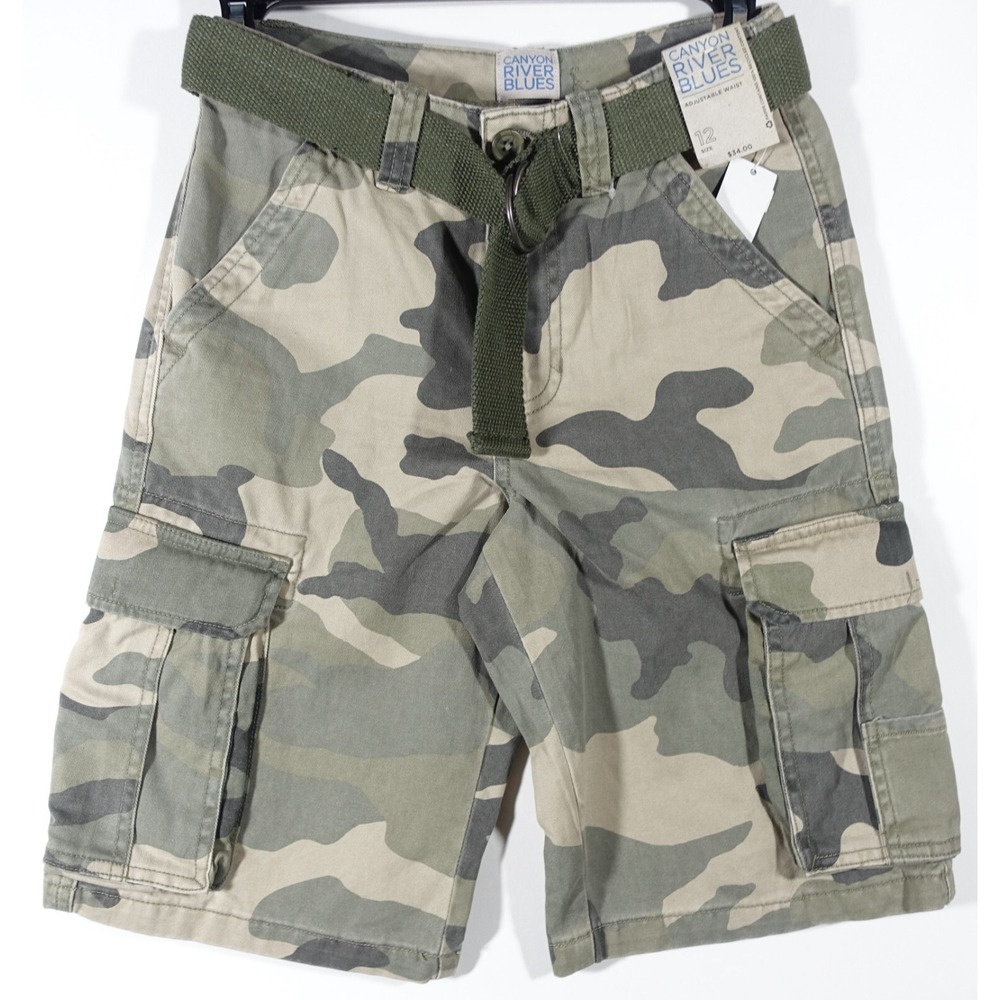 Canyon River Blues Cargo Shorts Boys 12 Adjustable Waistband Belted Cotton Camo